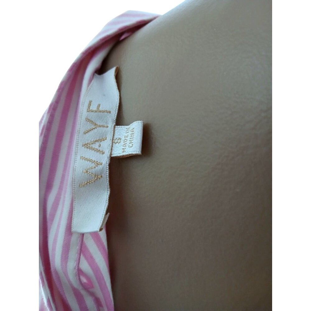 WAYF Dayna Tie Back Poplin Top Blouse Size S Striped Pink Wrap Long Sleeve Puff - Picture 5 of 11